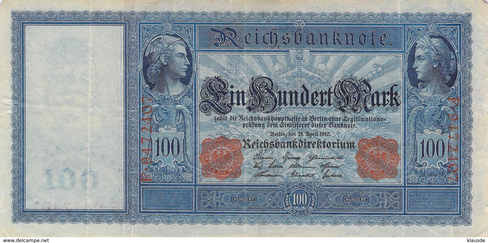 100 Mark Reichsbanknote 1910 VG/G (IV) - 20 Mark