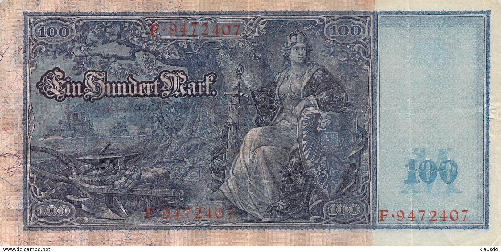 100 Mark Reichsbanknote 1910 VG/G (IV) - 20 Mark