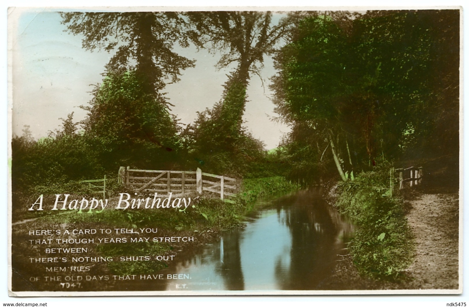 A HAPPY BIRTHDAY : RURAL SCENE - STREAM WITH GATE / ADDRESS - BATTERSEA PARK, KENNARD STREET (WINKWORTH) - Birthday