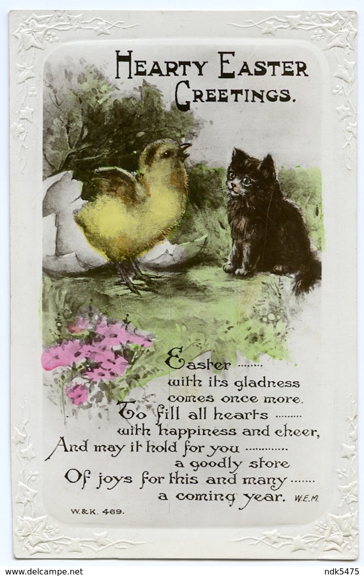 HEARTY EASTER GREETINGS / CHICK AND KITTEN (EMBOSSED) - Easter