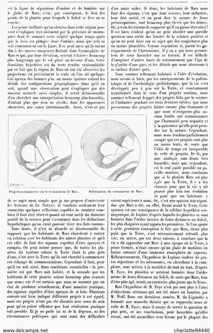 à PROPOS DES PRETENDUES COMMUNICATIONS Avec La PLANETE " MARS "  1901 - Astronomie