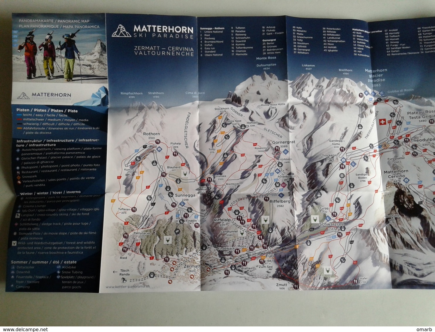 Alt1076 Ski Area Map Mappa Piste Sci Skirama Comprensorio Sciistico Zermatt Cervinia Valtournanche Cervino Matterhorn - Sport Invernali