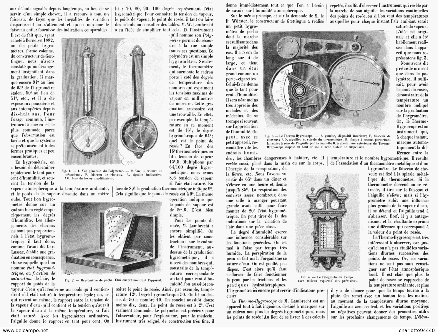 HYGROMETRE " LAMBRECHT " POLYMETRE- THERMO-HYGROSCOPE -TELEGRAPHE DU TEMPS    1901 - Autres & Non Classés