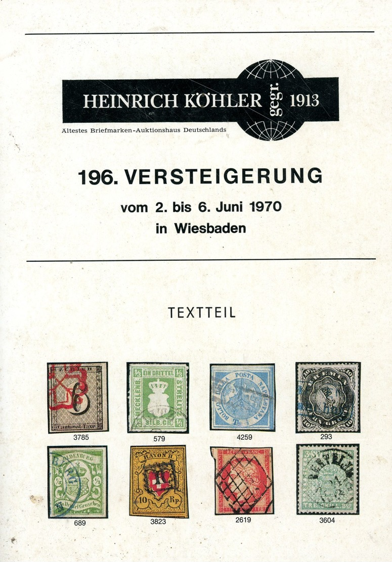 196. Köhler Briefmarken Auktion 1970 - Auktionskataloge