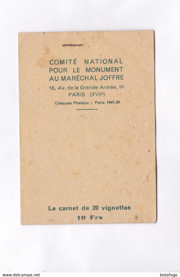 CARNET 20 VIGNETTES 4 COULEURS  COMITE NATIONAL POUR LEMARECHAL JOFFRE - Autres & Non Classés