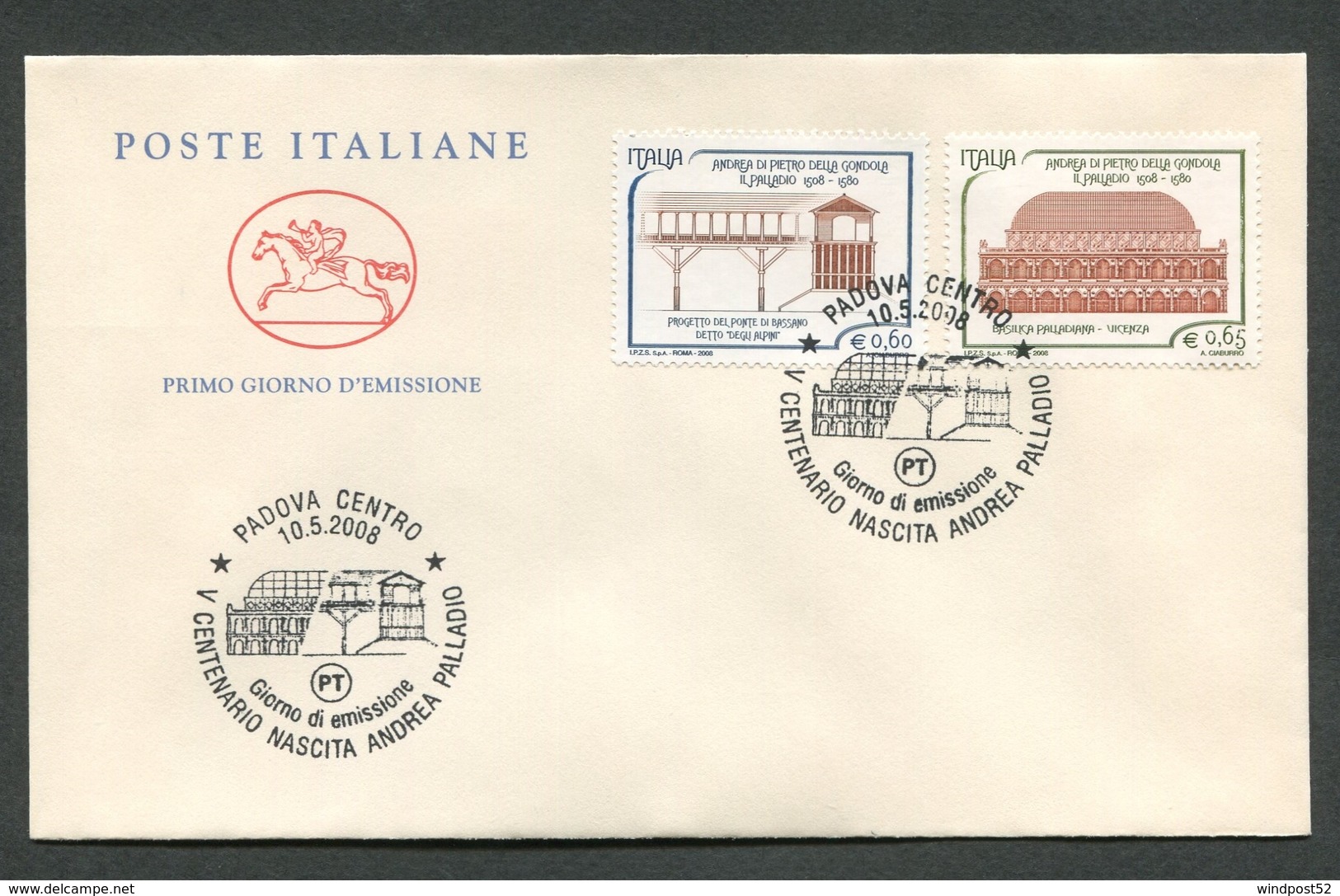 FDC ITALIA 2008 - CAVALLINO - ANNIVERSARIO NASCITA ANDREA PALLADIO - 697 - FDC