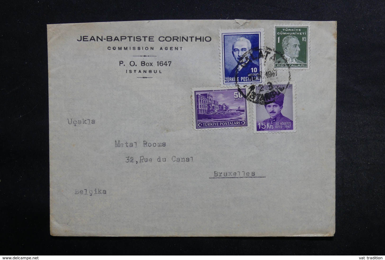 TURQUIE - Enveloppe Commerciale De Istanbul Pour Bruxelles En 1947, Affranchissement Plaisant - L 33070 - Storia Postale