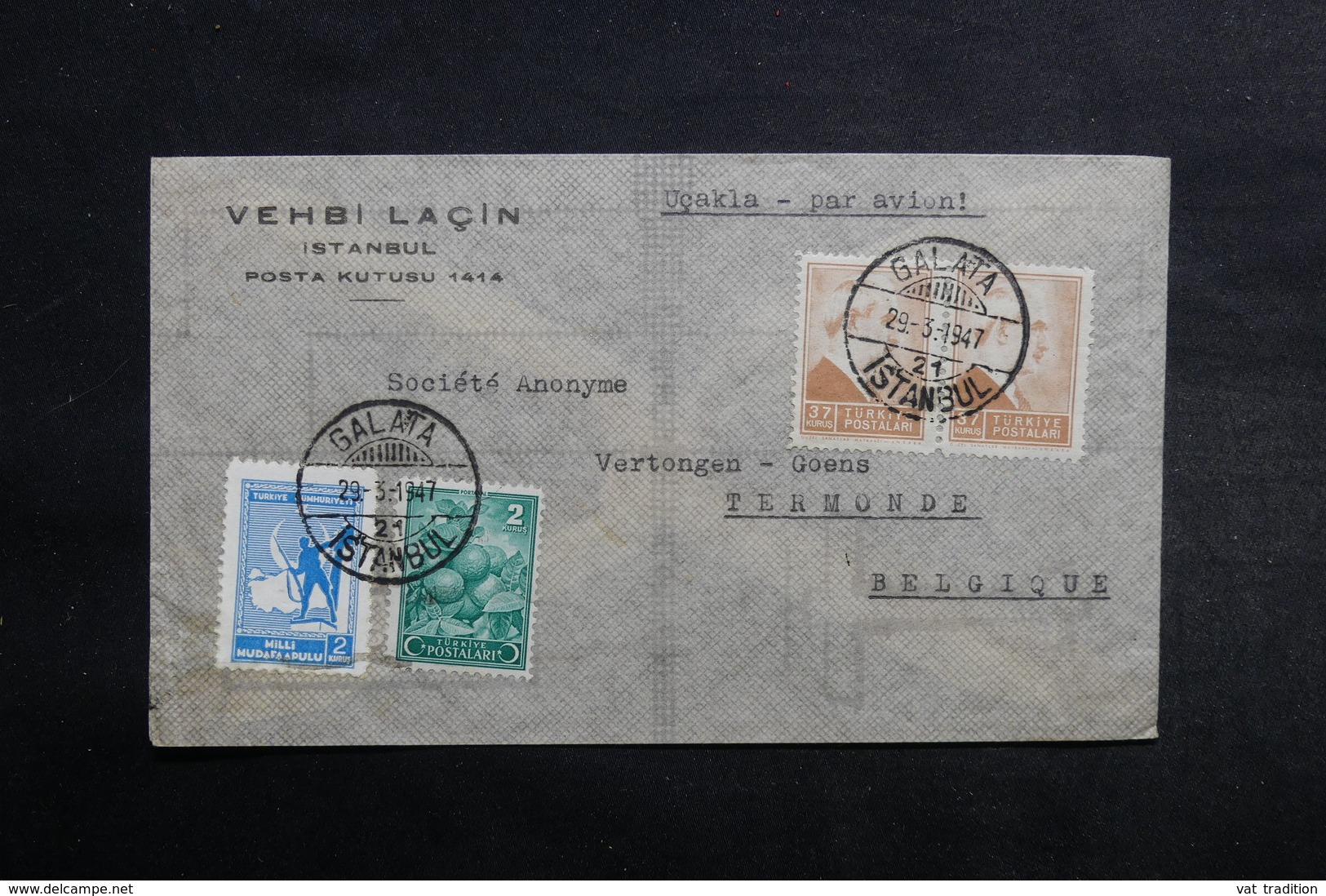 TURQUIE - Enveloppe Commerciale De Istanbul Pour Bruxelles En 1947, Affranchissement Plaisant - L 33071 - Briefe U. Dokumente