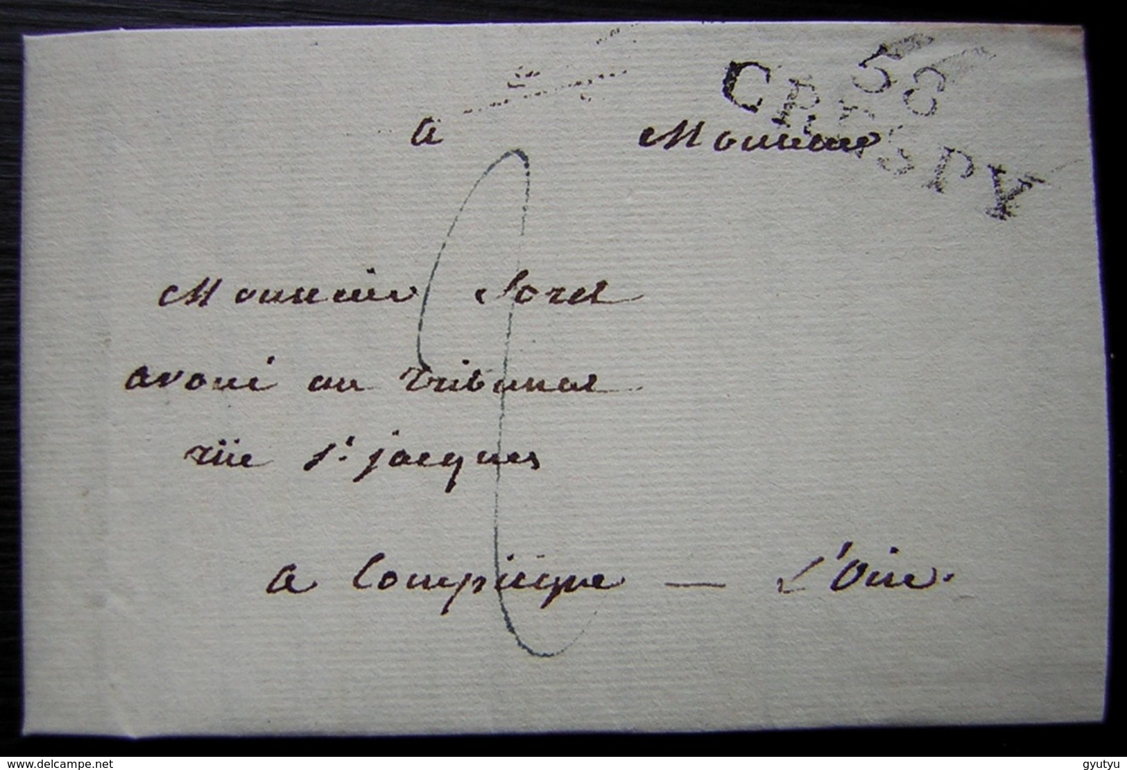 Crépy En Valois 1825 Marque 58/ CRESPY Sur Une Lettre Pour Compiègne (Oise) - 1801-1848: Precursori XIX