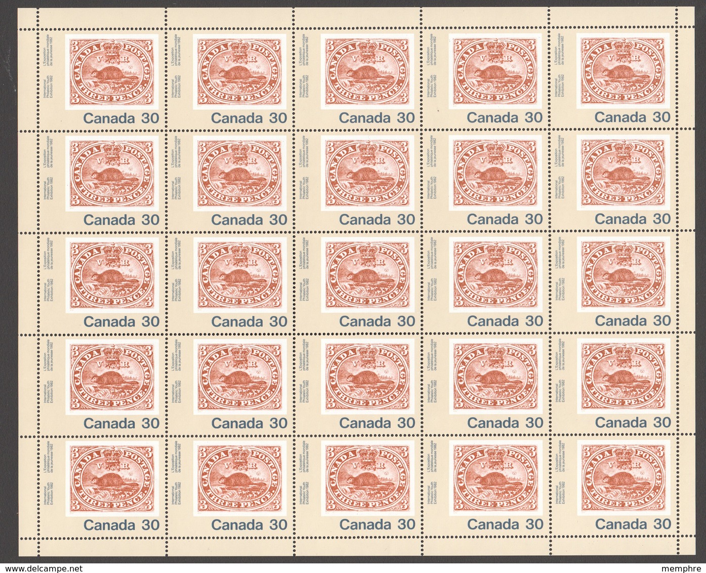 1982  CAPEX '82  Beaver  Stamp On Stamp  Sc 909 Complete MNH Sheet Of 25 - Ganze Bögen