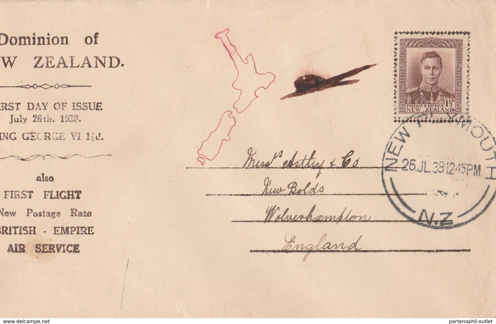Nuova Zelanda,  Primo Volo 26/Giugno/ 1938. - Airmail