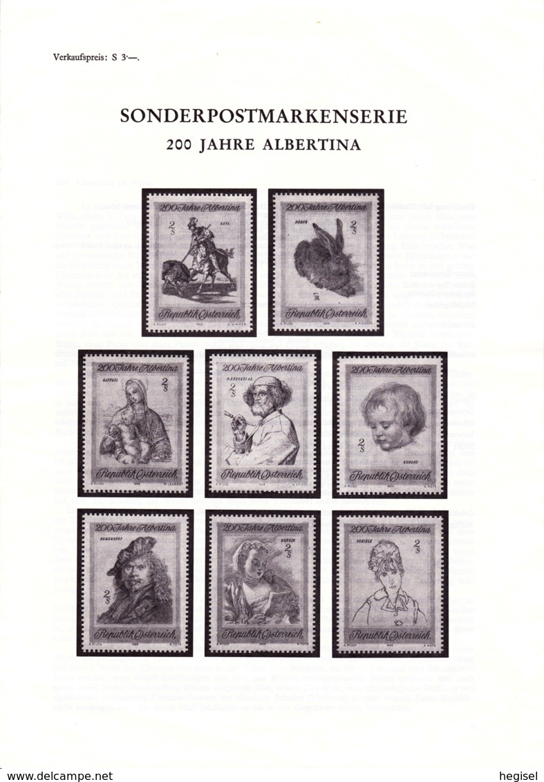 1969, Österreich, "200 Jahre Albertina", Erläuterungsblatt Incl. 8 Postfrischer Briefmarken - Briefe U. Dokumente