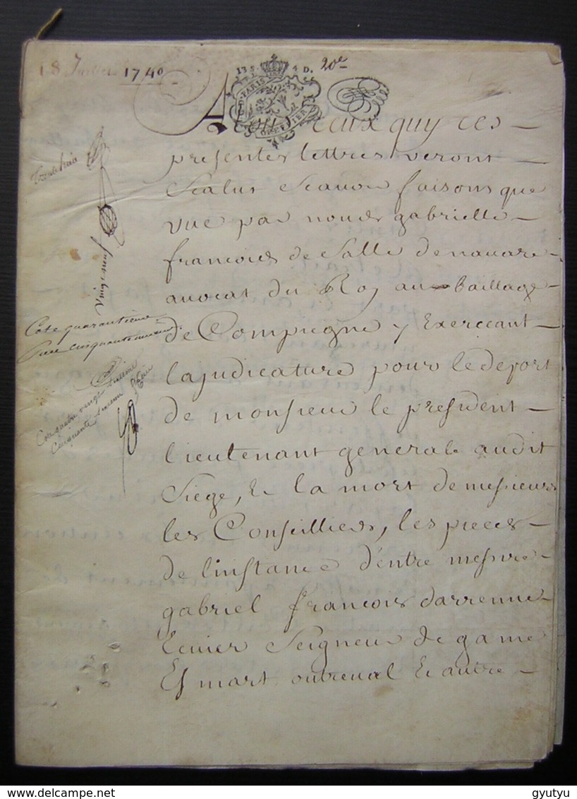 1740 Parchemin 24 Pages : Crépy Annulation Vente De De Billy  Chanoine De Saint Clément Compiègne  à Antoine Saiget - Manuscripts