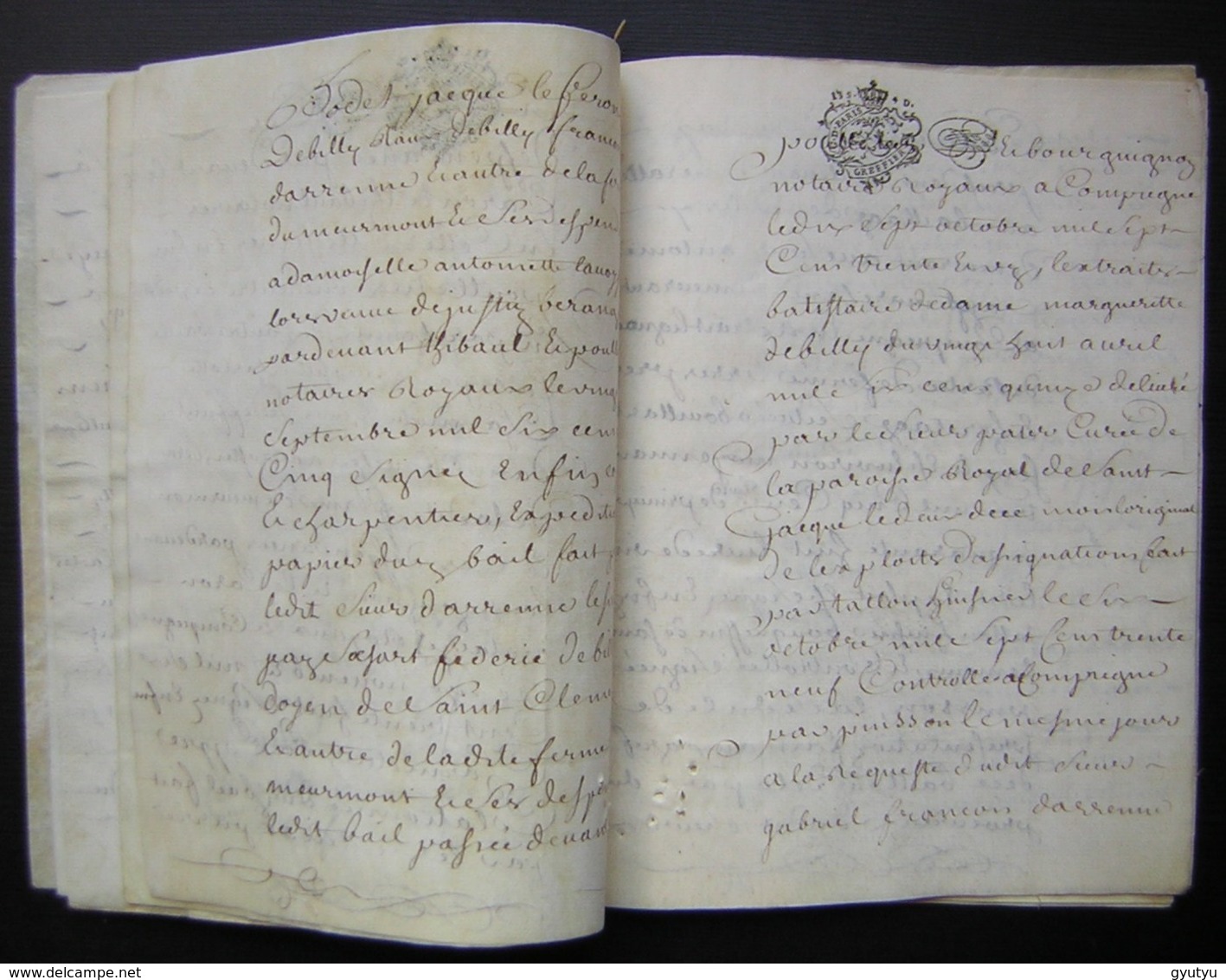 1740 parchemin 24 pages : Crépy annulation vente de De Billy  chanoine de Saint Clément Compiègne  à Antoine Saiget