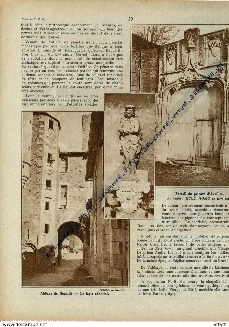 1942 : Document, ABBAYE DE NOUAILLE (Vienne), Logis Abbatial, Portail Du Prieuré D'Availles, Nef, Coeur, Jubé... - Non Classés