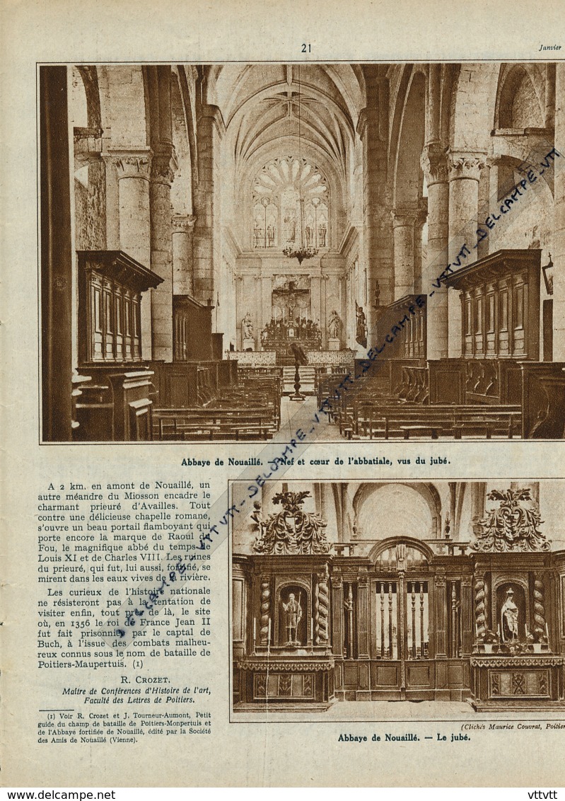 1942 : Document, ABBAYE DE NOUAILLE (Vienne), Logis Abbatial, Portail Du Prieuré D'Availles, Nef, Coeur, Jubé... - Non Classés