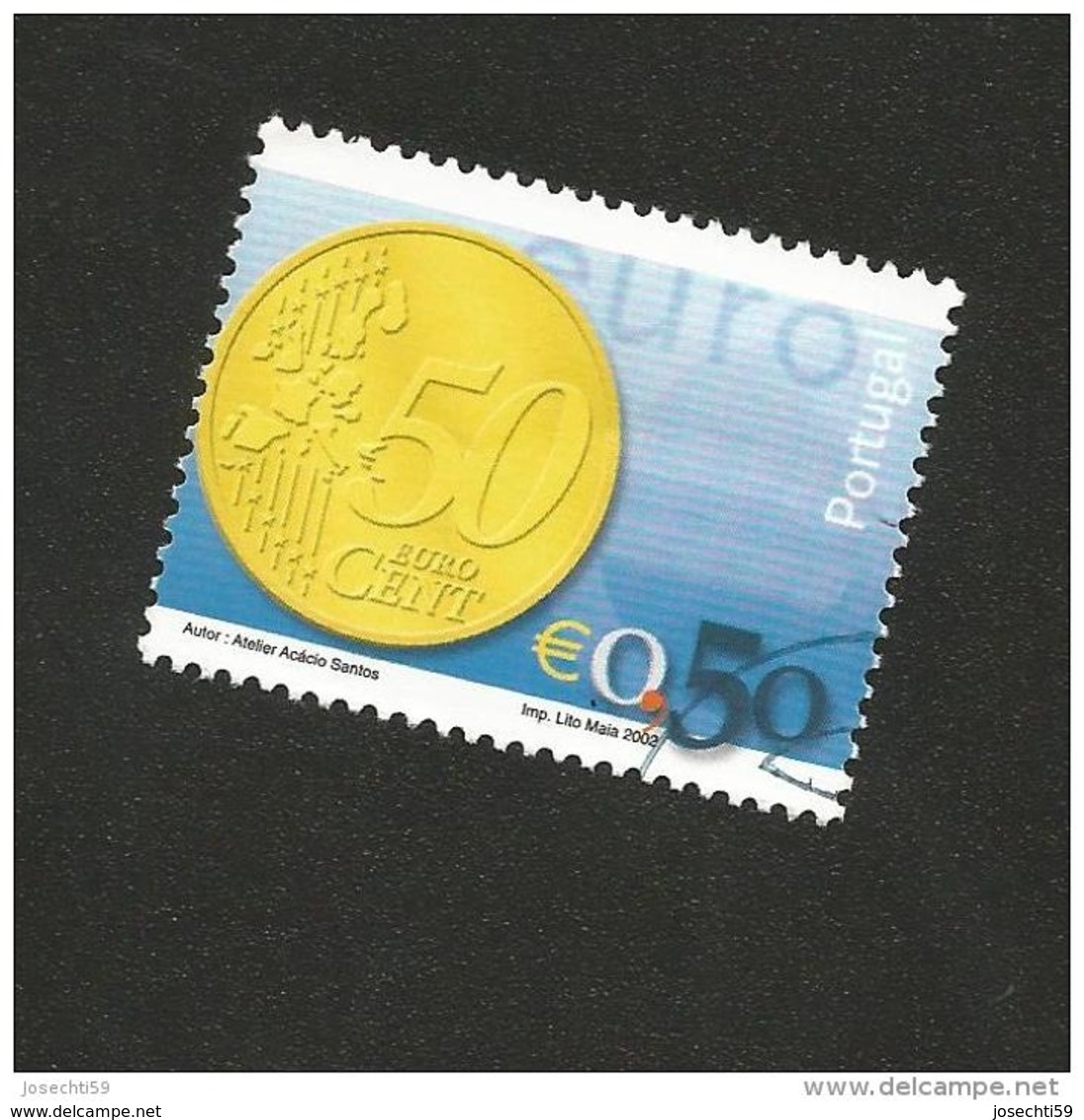 N° 2545  Pièce Euro 0,50&euro;  Oblitéré Timbre Portugal 2002 - Oblitérés