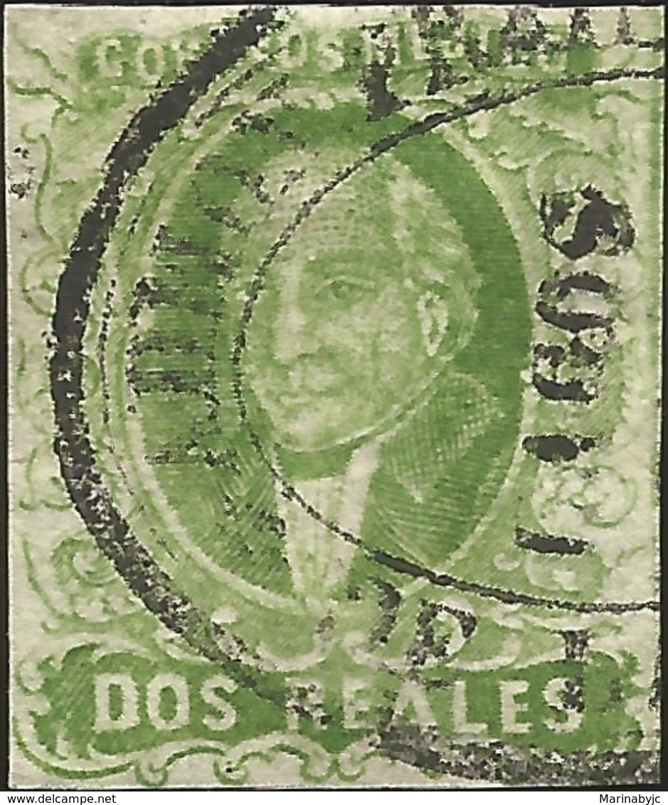 J) 1856 MEXICO, HIDALGO, 2 REALES, GREEN, LAGOS DISTRICT, OVAL CANCELLATION, MN - Mexico