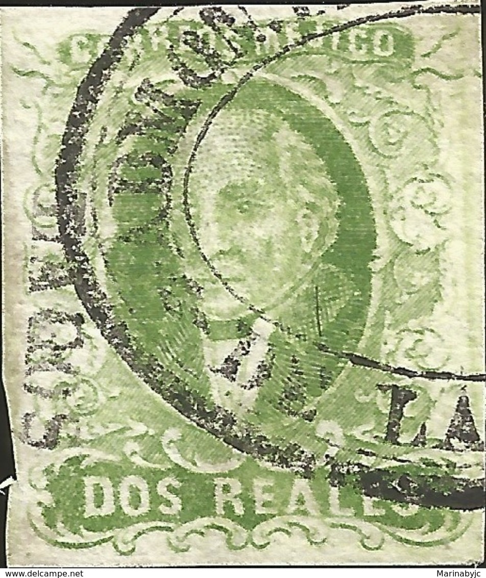 J) 1856 MEXICO, HIDALGO, 2 REALES GREEN, LAGOS DISTRICT, NICE OVAL CANCELLATION, MN - Mexico