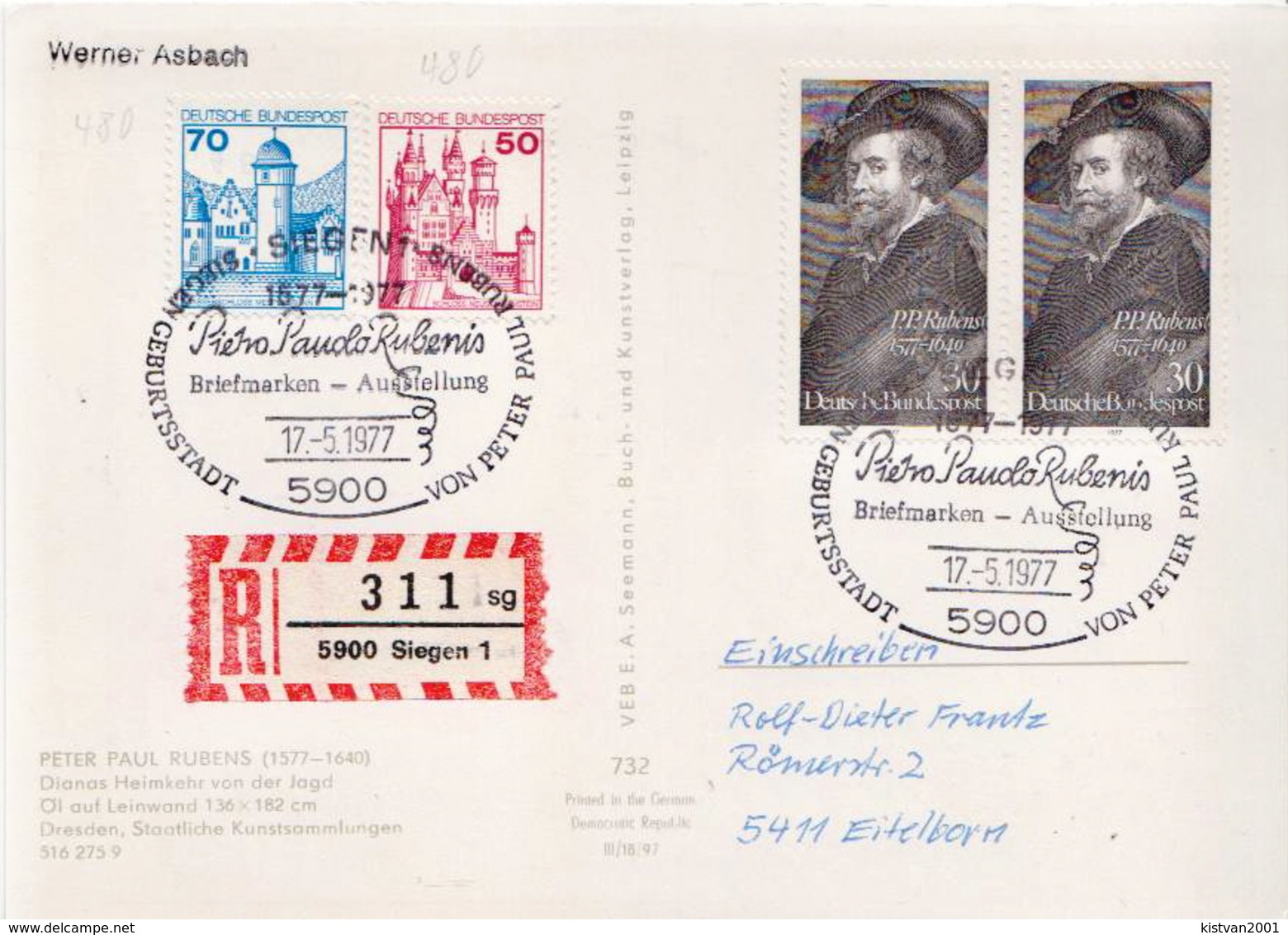 Postal History: Germany Used Registered Card With Rubens - Rubens