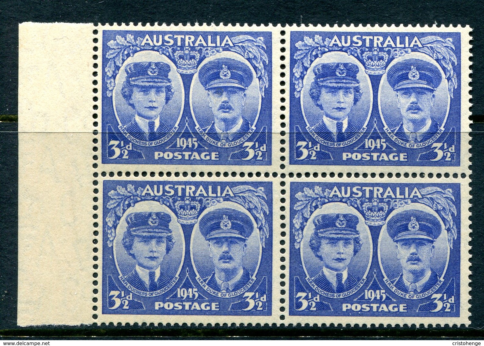 Australia 1945 Arrival Of Duke & Duchess Of Gloucester -3½d Ultramarine Block Of 4 HM (SG 210) - Mint Stamps