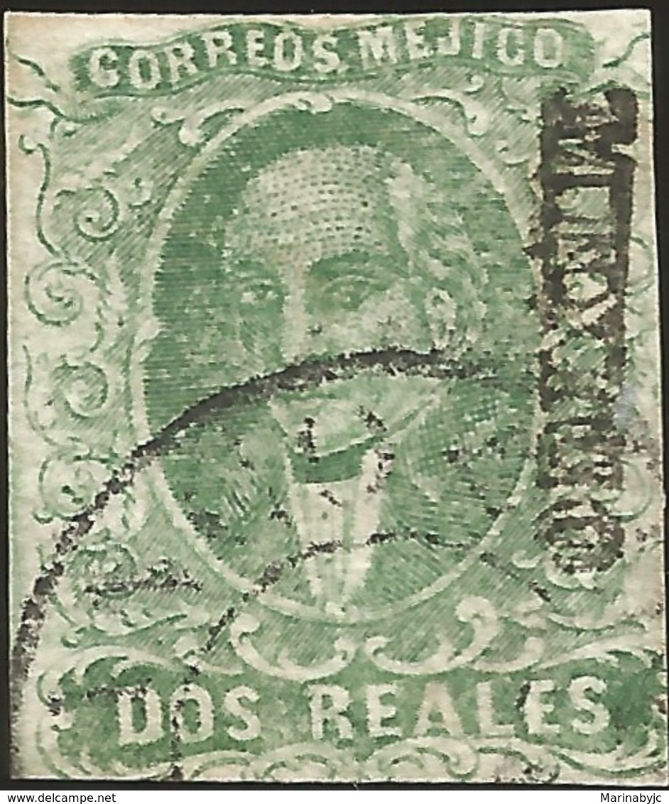 J) 1856 MEXICO, HIDALGO, 2 REALES BLUE GREEN, MEXICO DISTRICT, CIRCULAR CANCELLATION, MN - Mexico