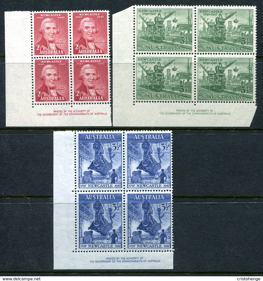 Australia 1947 150th Anniversary Of Newcastle, NSW Imprint Blocks Set HM (SG 219-221) - Mint Stamps