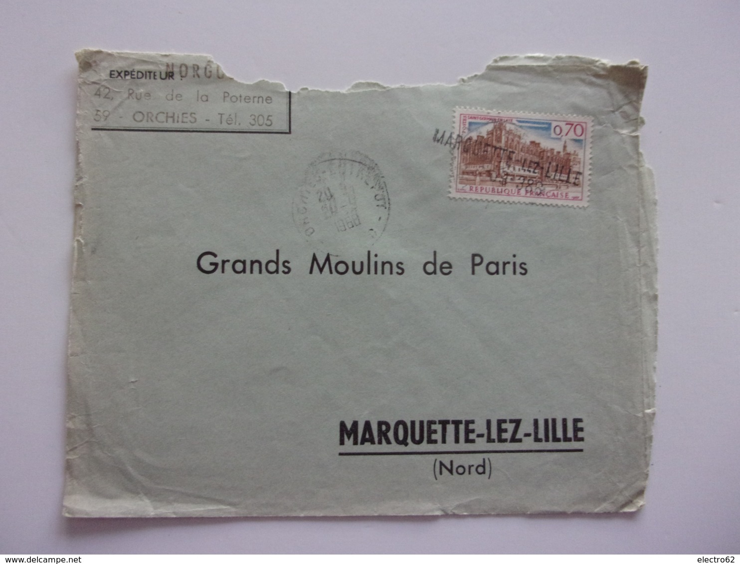 cachet d'annulation Marquette-Lez-Lille Paul Carlier Dugauquier grands moulins de Paris Nord