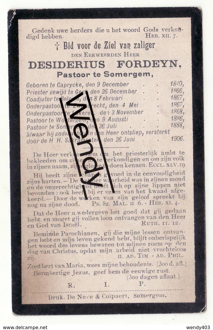 Pastoor Desiderius Fordeyn   °Kaprijke 1840 - +Zomergem 1906 - Devotion Images