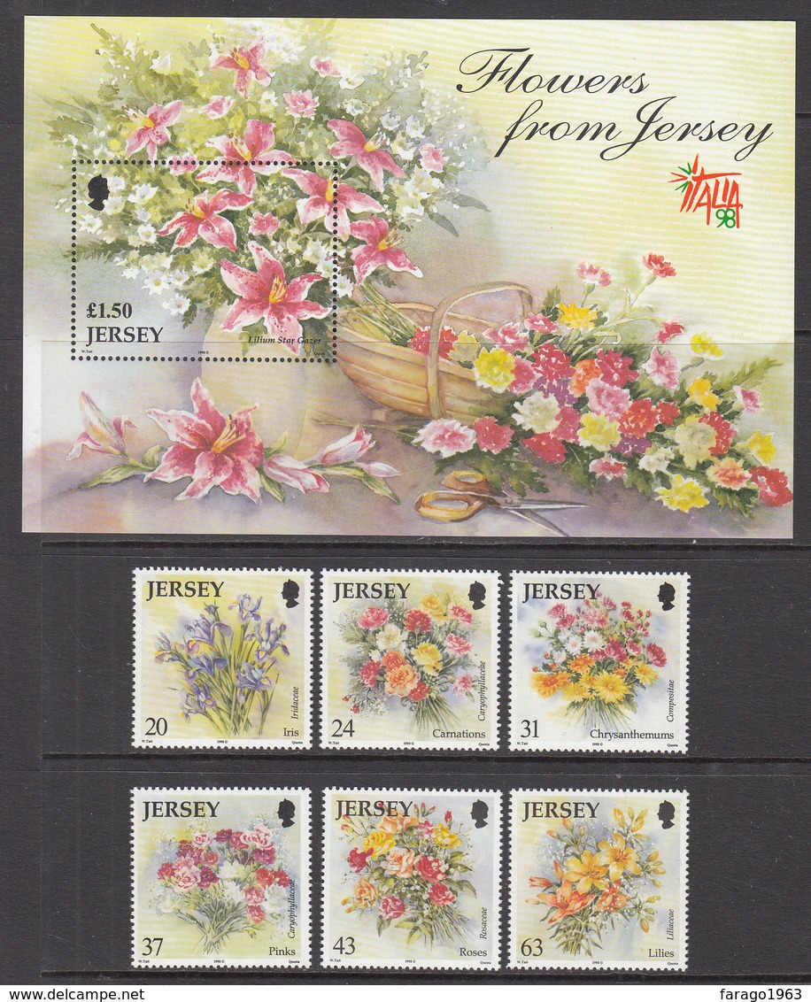 1998 Jersey Flowers Fleurs   Complete Set Of 6 + Souvenir Sheet MNH @  WELL BELOW FACE VALUE - Jersey