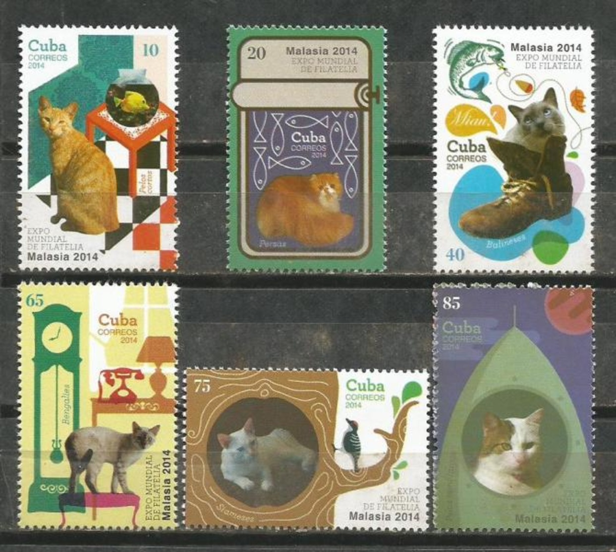 Cuba 2014 Philatelic World Exhibition Malaysia Cats 6v + S/S MNH - Gatos Domésticos