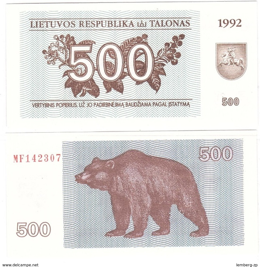Lithuania - 500 Talonas 1992 P. 44 UNC Lemberg-Zp - Lithuania