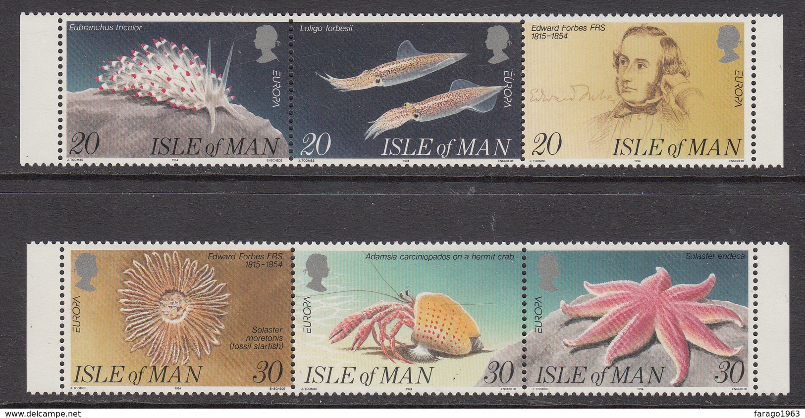 1994 Jersey Marine Life Crabs Complete Set Of 2 Strips Of 3 MNH @   BELOW FACE VALUE - Jersey