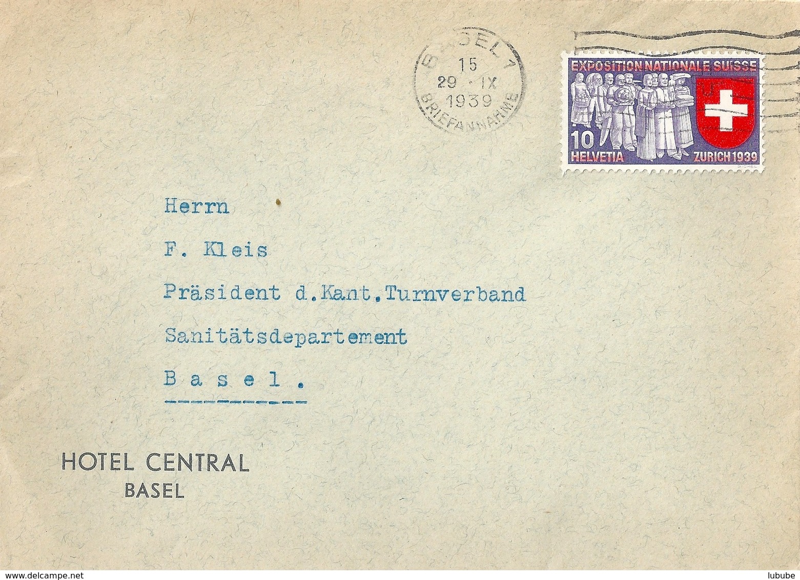 Motiv Brief  "Hotel Central, Basel"              1939 - Lettres & Documents