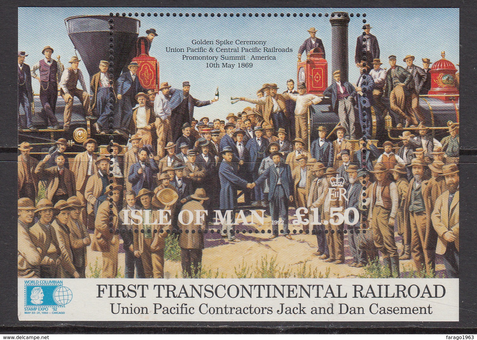 1992 Isle Of Man USA Railways Souvenir Sheet MNH @   BELOW FACE VALUE - Isla De Man