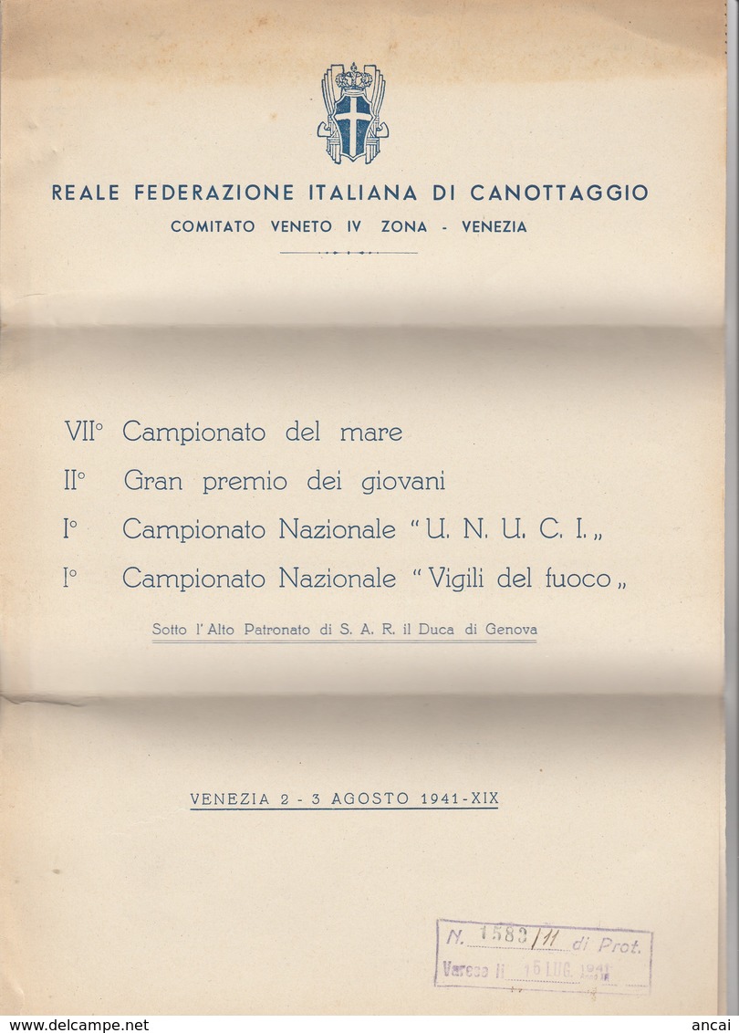 Venezia. 1941. Annullo Guller VENEZIA -FERROVIA -su Lettera REALE FEDERAZIONE ITALIANA DI CANOTTAGGIO - Storia Postale