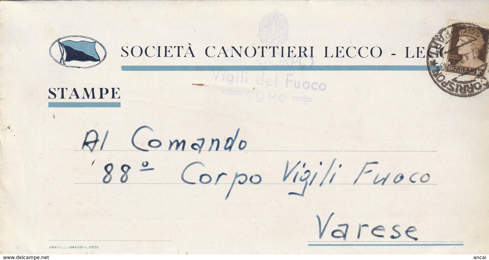 Como. 1942. Annullo Guller COMO- CORRISPONDENZE Su Lettera  SOCIETA' CANOTTIERI LECCO - Storia Postale