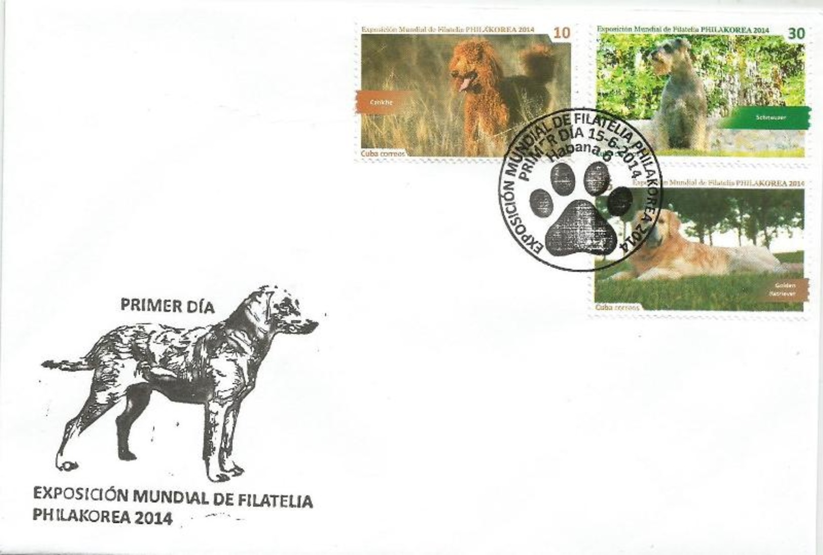 Cuba 2014 World Philatelic Exhibition Dogs Korea 6v + S/S FDC MNH - Exposiciones Filatélicas