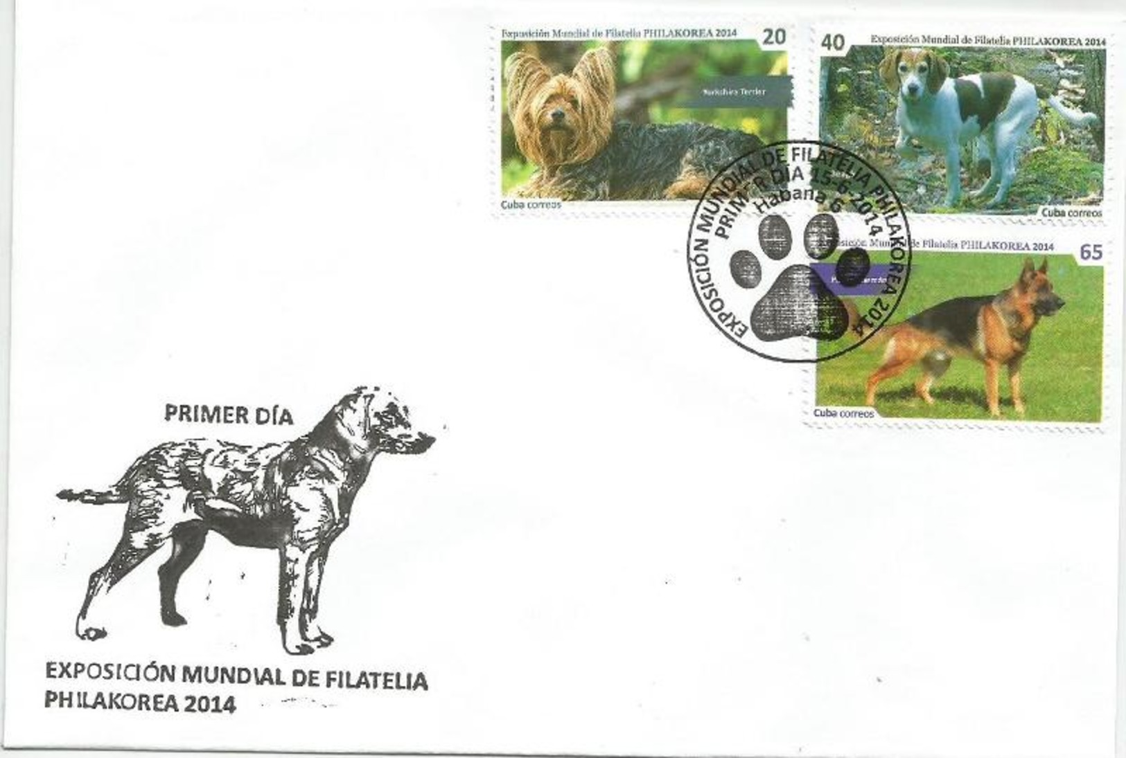 Cuba 2014 World Philatelic Exhibition Dogs Korea 6v + S/S FDC MNH - Exposiciones Filatélicas