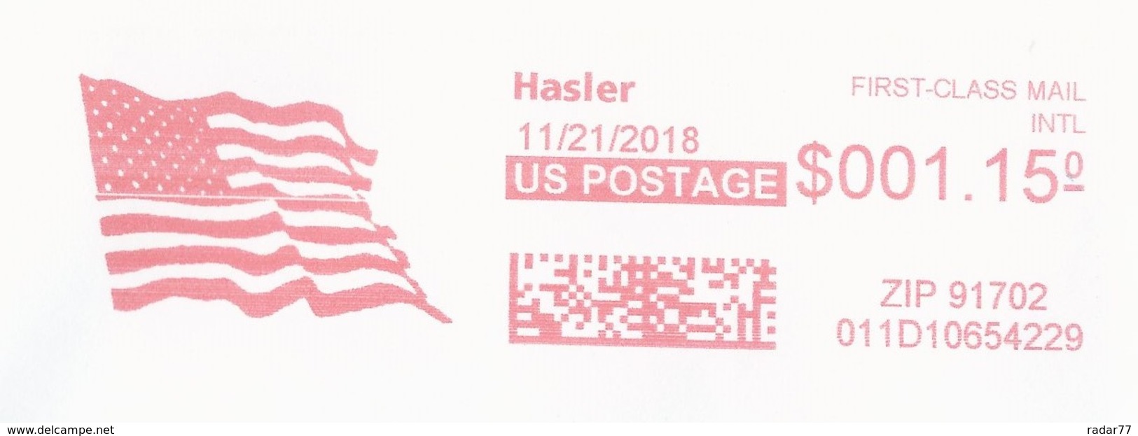 Etats-Unis EMA Hasler Type IM Illustrée Drapeau Américain - Postal History