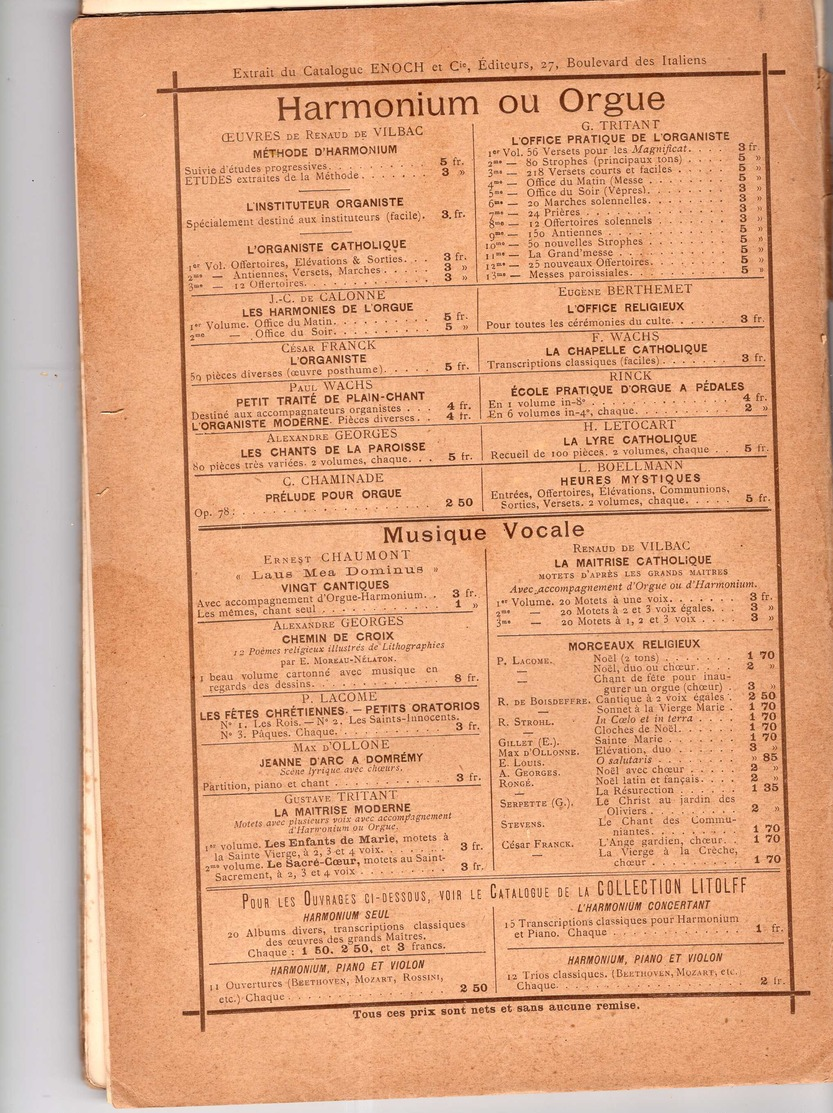 CAF CONC ORGUE HARMONIUM PARTITION XIX LÉON BOËLLMANN OPUS 29 RECUEIL HEURES MYSTIQUES 1896 - Autres & Non Classés