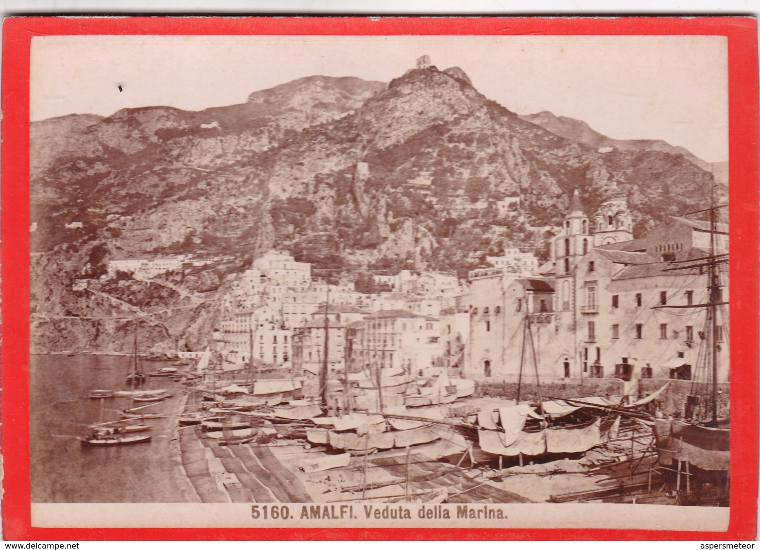 1870s GIACOMO BROGI: AMALFI, VEDUTTA DELLA MARINA - OLD ALBUMINA FOTO 16x11cm ORIGINAL- BLEUP - Antiche (ante 1900)