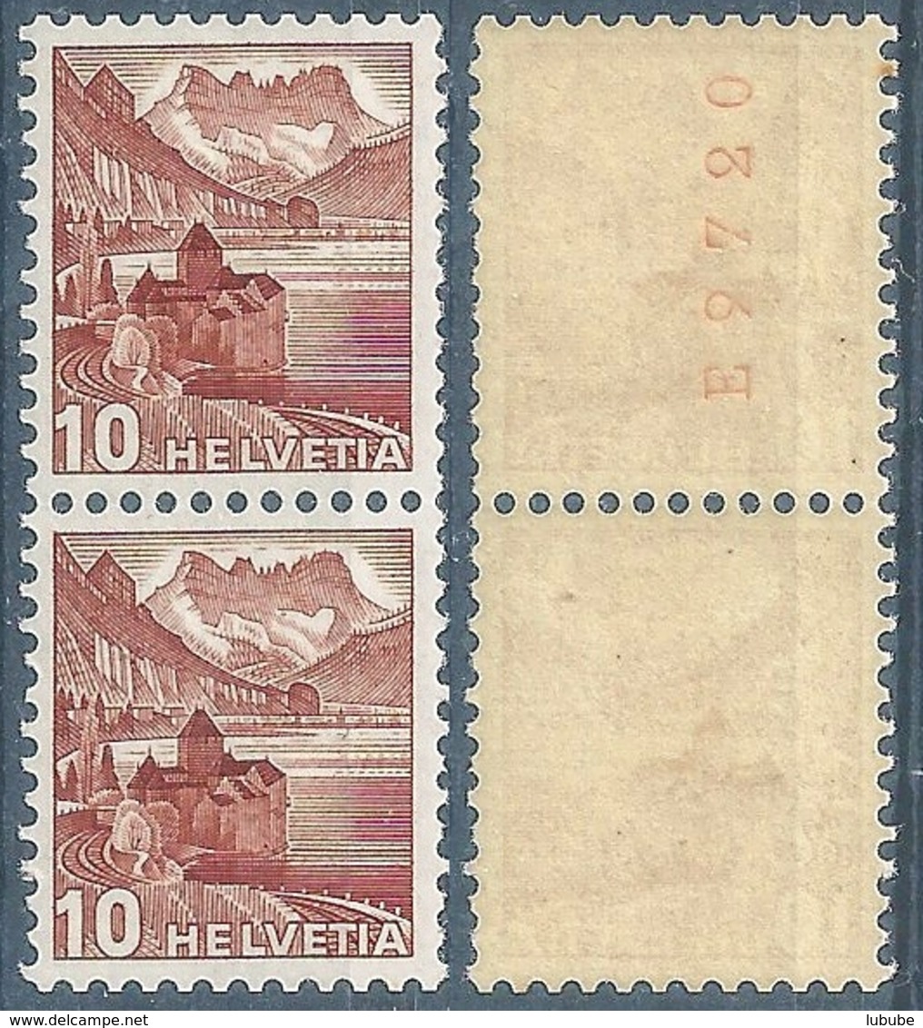 Schloss Chillon 257RM, 10 Rp.rötlichbraun  (mit Rs Kontrollnummer)          1942 - Franqueo