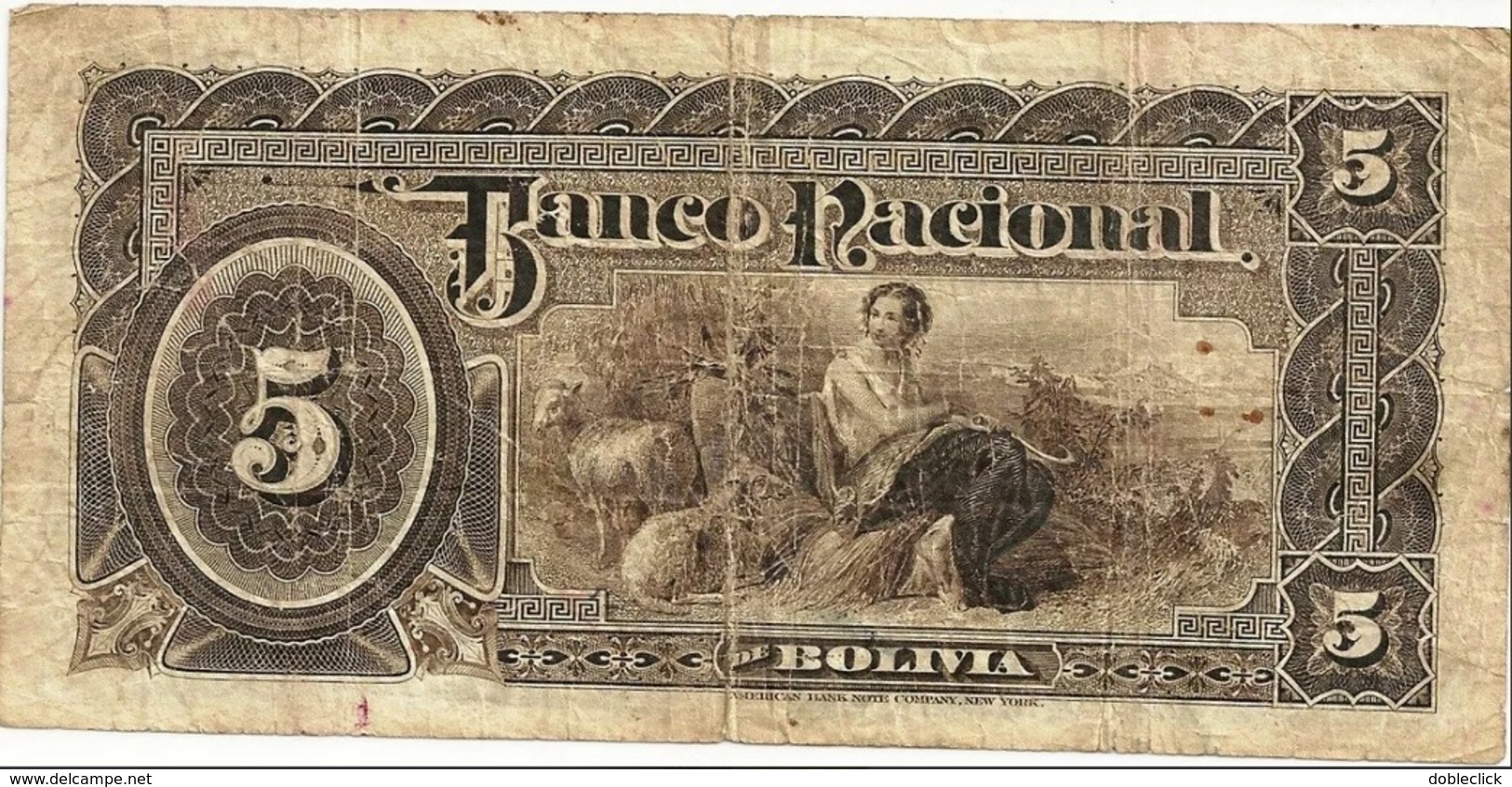 BOLIVIA - BANCO NACIONAL NOTE 5 BOLIVIANOS - 1892 - FINE - Bolivia