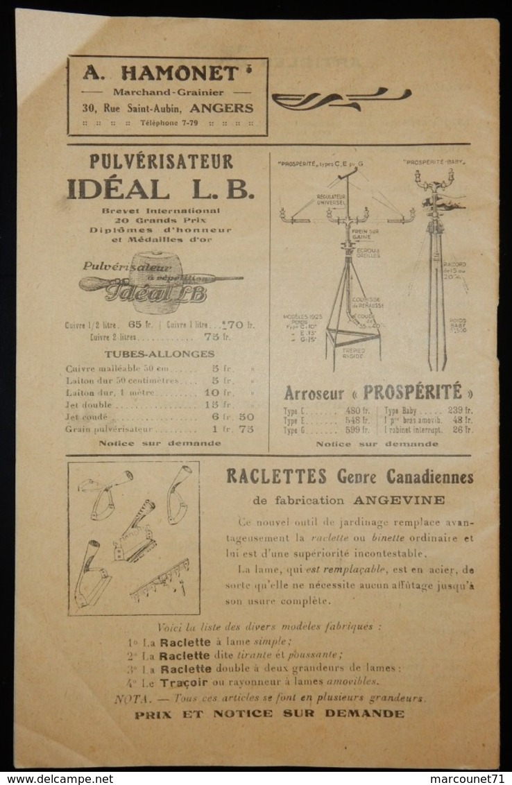 CATALOGUE 1927 TARIF GRAINES POTAGÈRES FLEURS A HAMONET ANGERS - Other & Unclassified