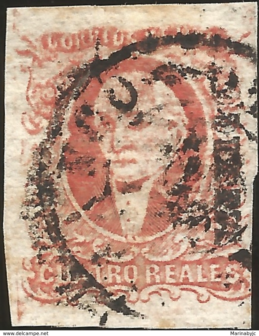 J) 1856 MEXICO, HIDALGO, 4 REALES RED, PLATE II, MEXICO DISTRICT, CIRCULAR CANCELLATION, MN - Messico