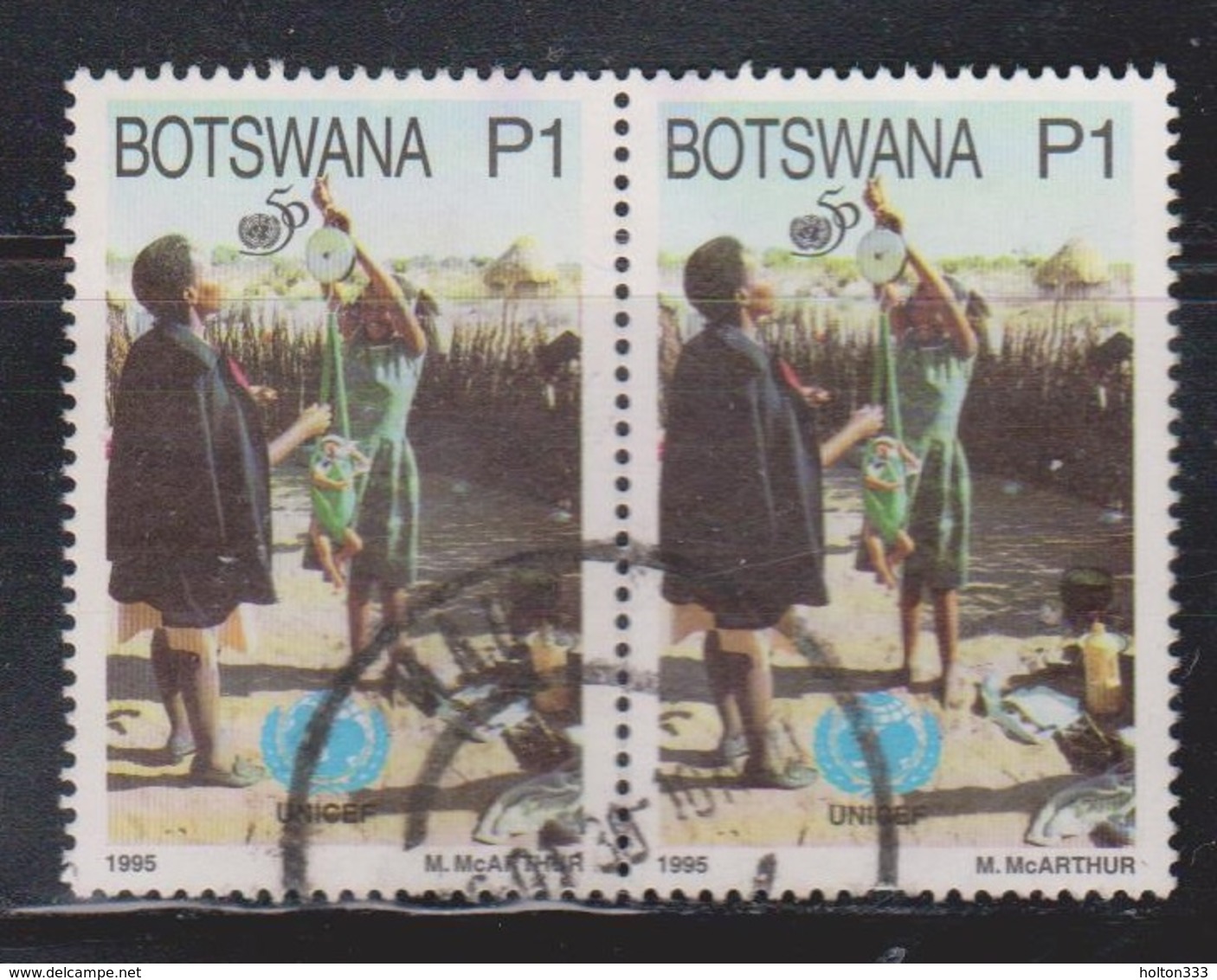 BOTSWANA Scott # 585 Used Pair - UN 50th Anniversary - UNICEF - Botswana (1966-...)