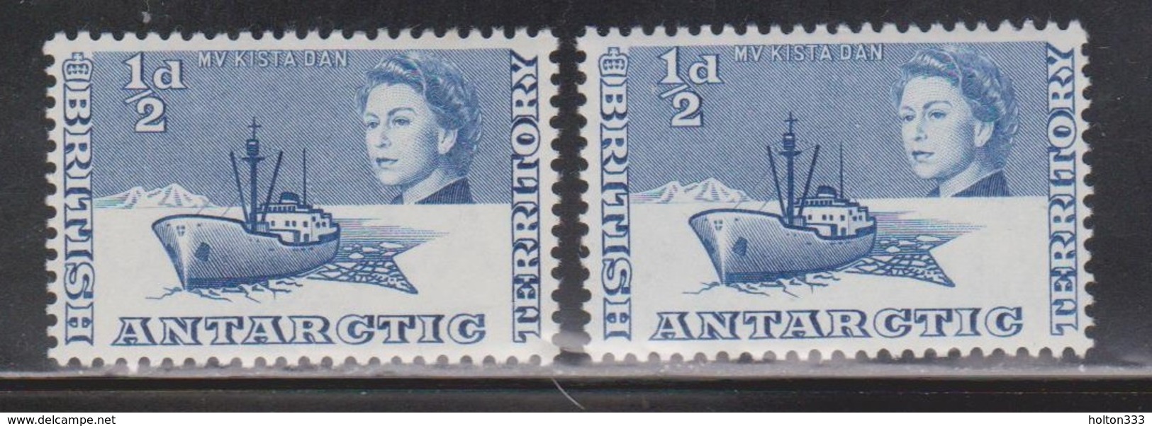 BRITISH ANTARCTIC TERRITORY Scott # 1 MH X 2 - QEII & Ship - Unused Stamps