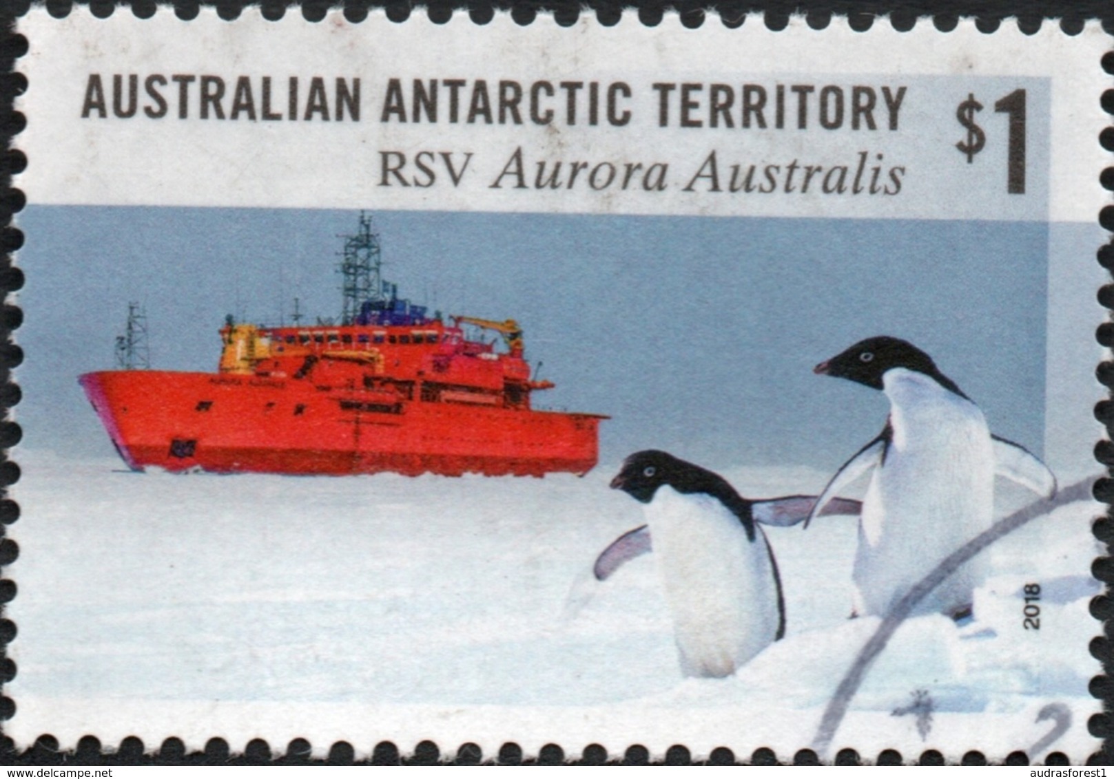 2018 AAT AUSTRALIA RSV AURORA AUSTRALIS SHIP / PENGUINS VERY FINE POSTALLY USED $1 STAMP, YT No.256 - Oblitérés