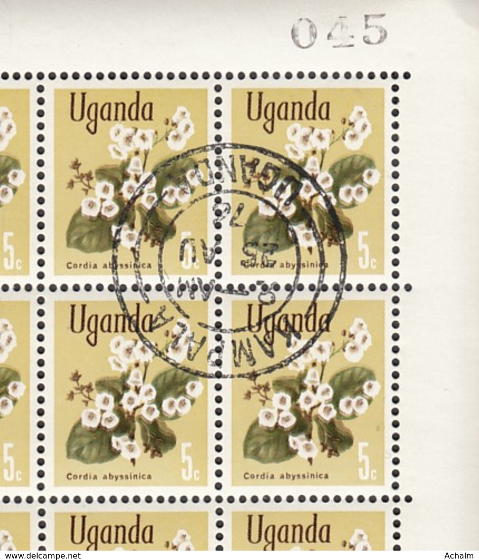 Uganda Of 1969 - Sheet Of Stamps 100 X MiNr. 105 Used - Native Flora - Cordia Abyssinica - Uganda (1962-...)
